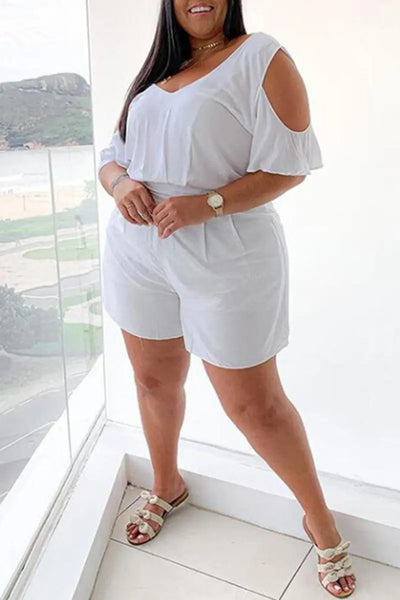 Hoochie Couture White V-Neck Plus Size Romper – Effortless Everyday Slay Hoochie Couture Boutique