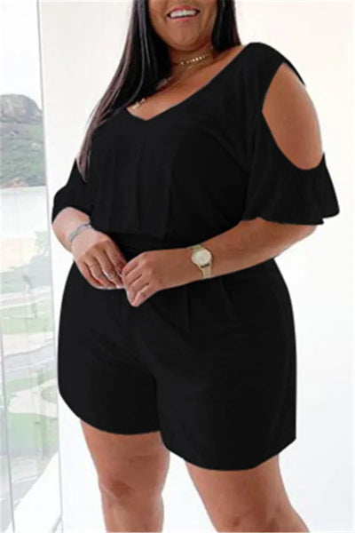 Hoochie Couture White V-Neck Plus Size Romper – Effortless Everyday Slay Hoochie Couture Boutique