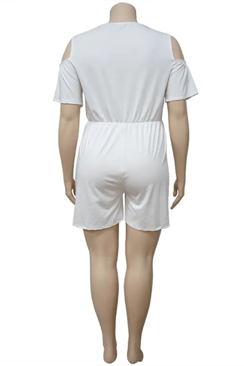Hoochie Couture White V-Neck Plus Size Romper – Effortless Everyday Slay Hoochie Couture Boutique