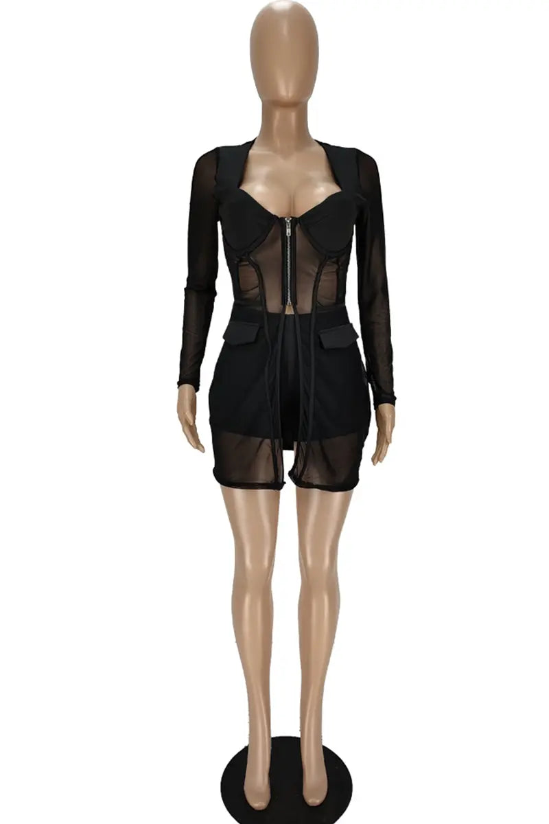 Hoochie Couture Mesh Square Collar Two-Piece Set Hoochie Couture Boutique
