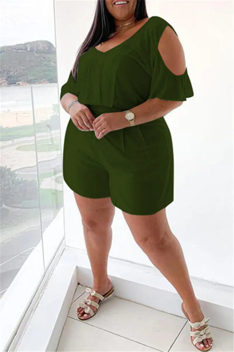Hoochie Couture White V-Neck Plus Size Romper – Effortless Everyday Slay Hoochie Couture Boutique