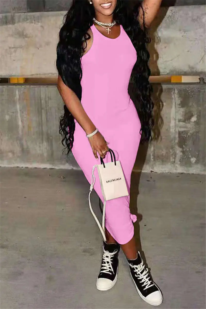 Hoochie Couture Sky Blue Casual O-Neck Vest Dress – Sleek & Simple Slay Hoochie Couture Boutique