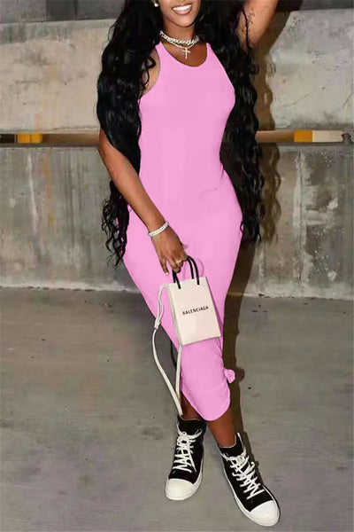 Hoochie Couture Sky Blue Casual O-Neck Vest Dress – Sleek & Simple Slay Hoochie Couture Boutique