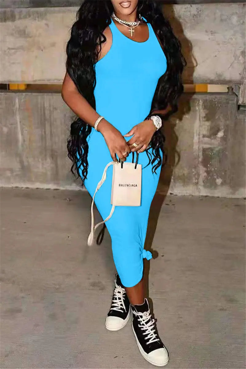 Hoochie Couture Sky Blue Casual O-Neck Vest Dress – Sleek & Simple Slay Hoochie Couture Boutique