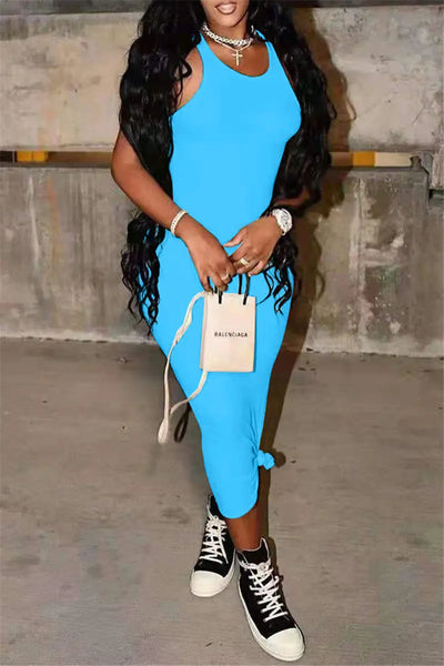 Hoochie Couture Sky Blue Casual O-Neck Vest Dress – Sleek & Simple Slay Hoochie Couture Boutique