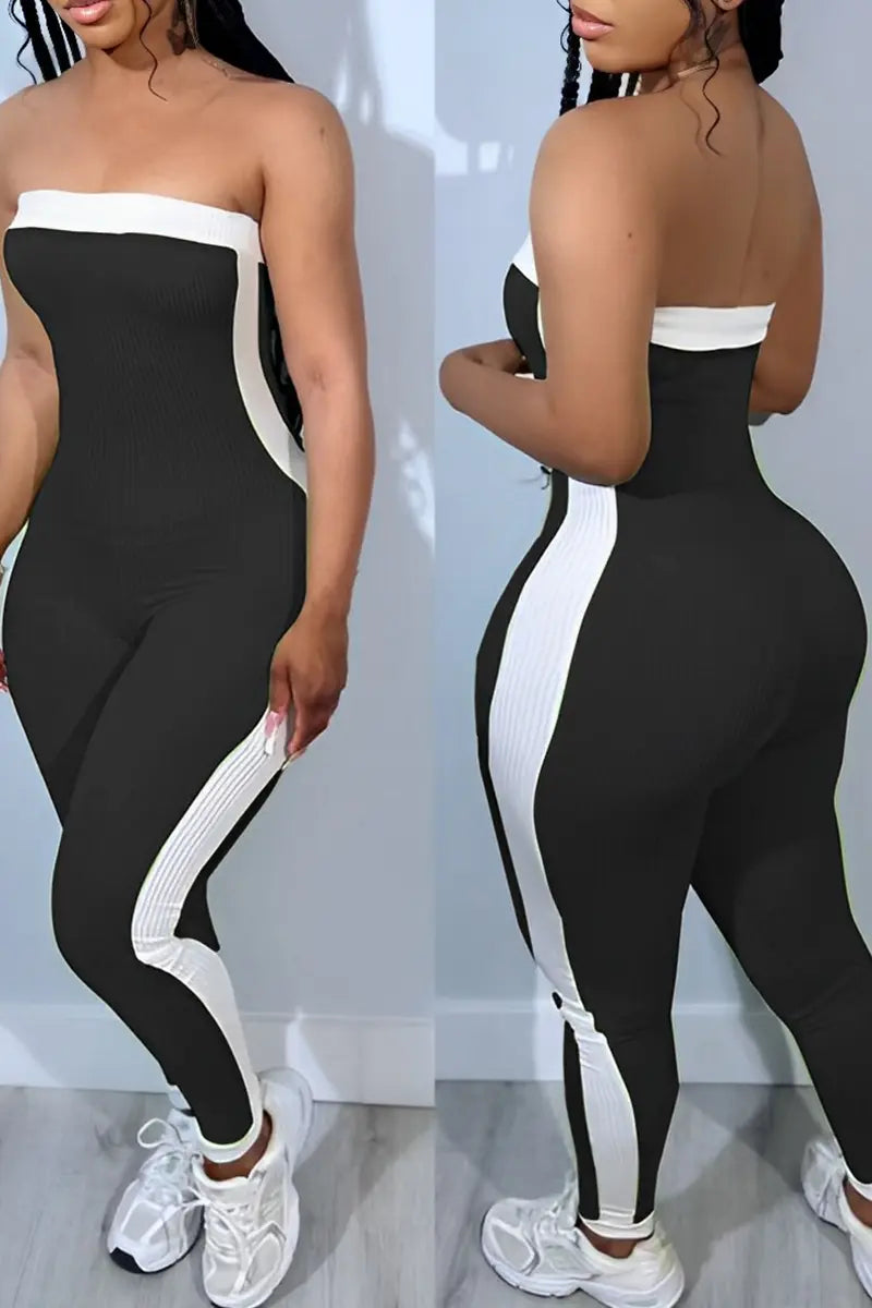 Hoochie Couture Strapless Contrast-Trim Jumpsuit – Bold, Black & Built to Slay Hoochie Couture Boutique
