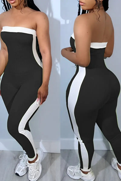 Hoochie Couture Strapless Contrast-Trim Jumpsuit – Bold, Black & Built to Slay Hoochie Couture Boutique