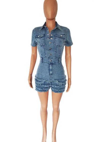 Hoochie Couture Denim Tassel Buckle One-Piece Hoochie Couture Boutique