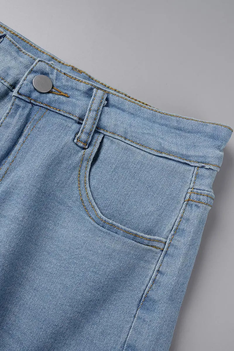 Hoochie Couture Light Blue Raw Hem Denim Shorts – Pocketed & Patchwork Perfection Hoochie Couture Boutique