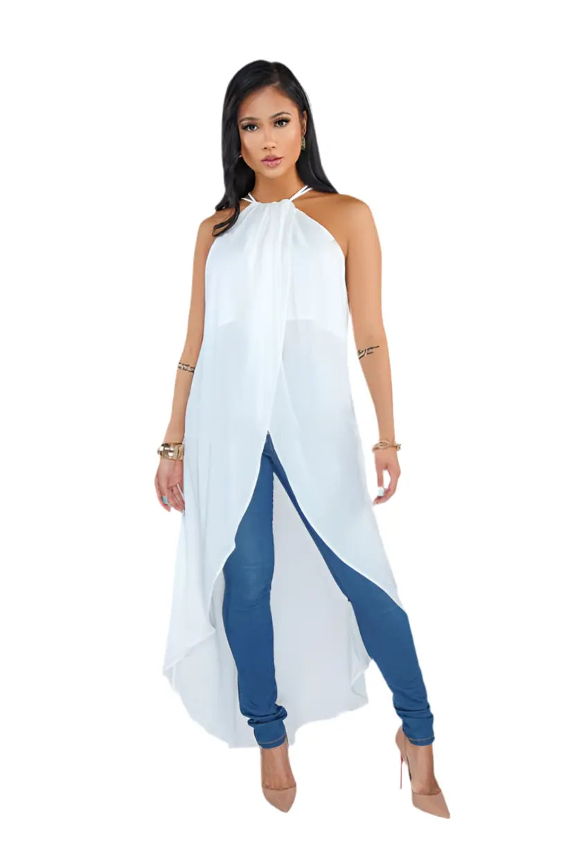 Hoochie Couture White Asymmetrical O-Neck Maxi Dress – Sleek, Sculpted, & Statement-Making Hoochie Couture Boutique