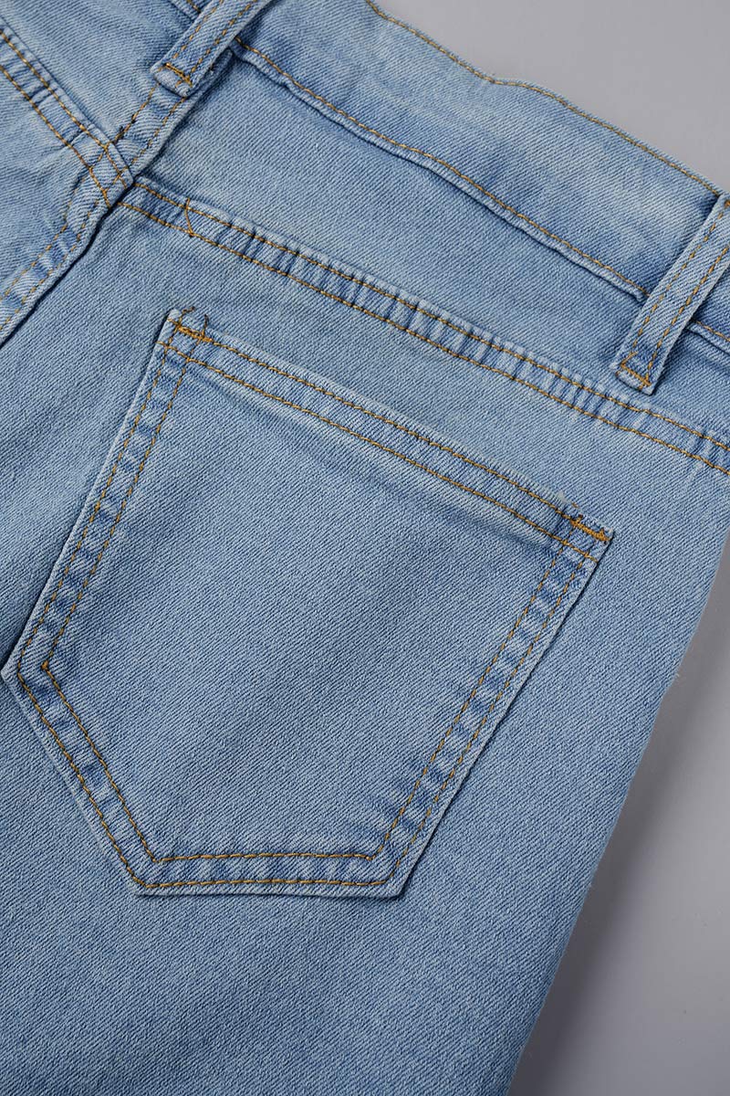 Hoochie Couture Light Blue Raw Hem Denim Shorts – Pocketed & Patchwork Perfection Hoochie Couture Boutique