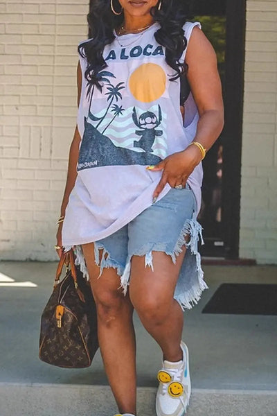 Hoochie Couture Irregular Fringed Denim Shorts – Mid-Waist, Loose Fit, Street Chic Hoochie Couture Boutique