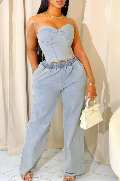 Hoochie Couture Light Blue Strapless Set – Sleek & Sexy Two-Piece Summer Slay Hoochie Couture Boutique