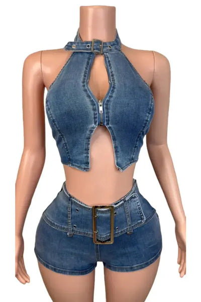 Hoochie Couture Halter Backless Two-Piece Set – Sky Blue Slay Hoochie Couture Boutique