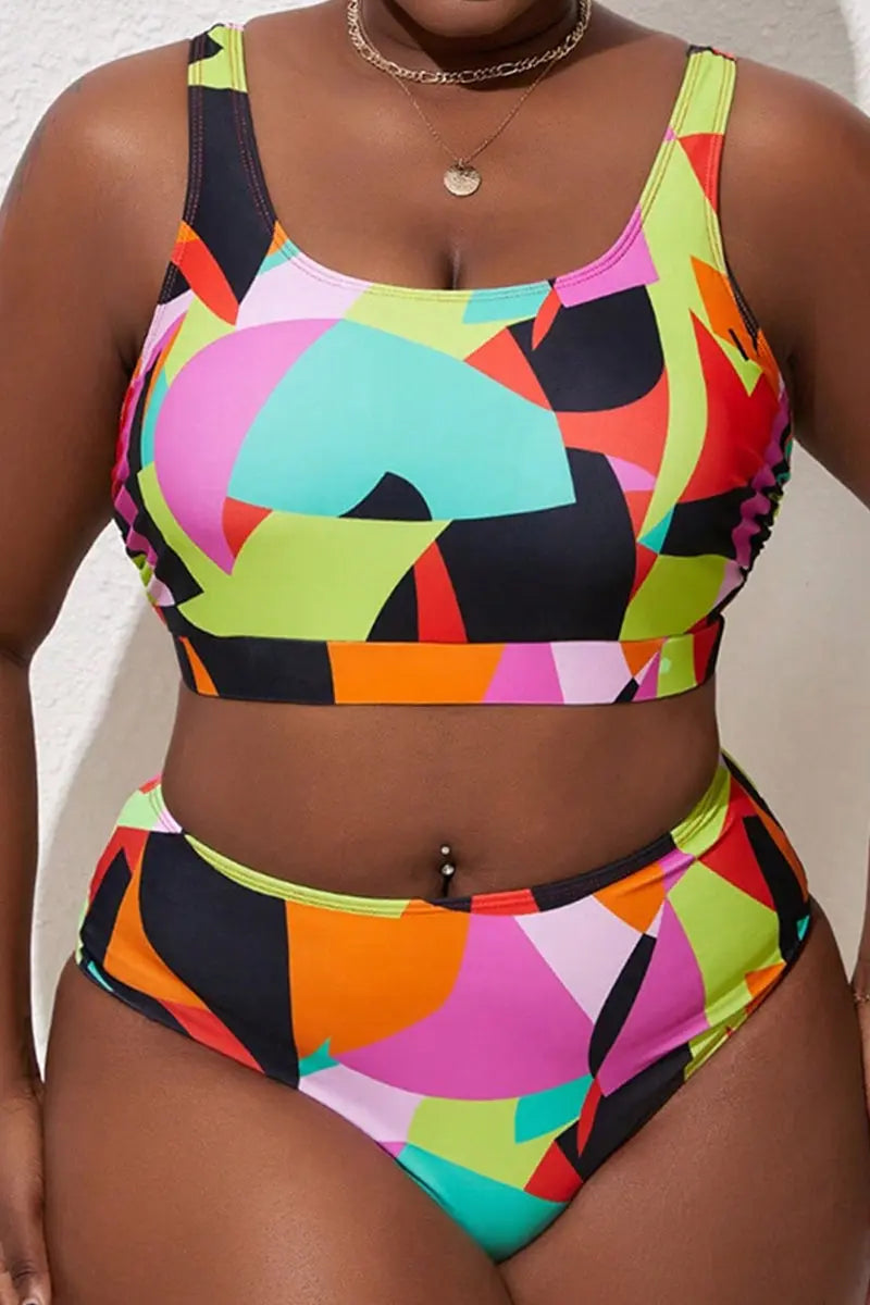 Hoochie Couture Plus Size U-Neck Print Patchwork One-Piece Swimsuit – Bold, Beautiful & Beach-Ready Hoochie Couture Boutique
