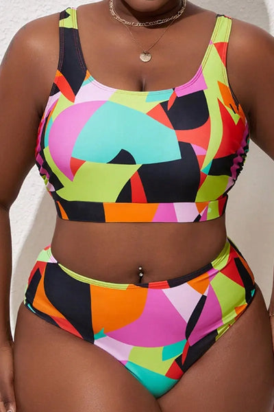 Hoochie Couture Plus Size U-Neck Print Patchwork One-Piece Swimsuit – Bold, Beautiful & Beach-Ready Hoochie Couture Boutique