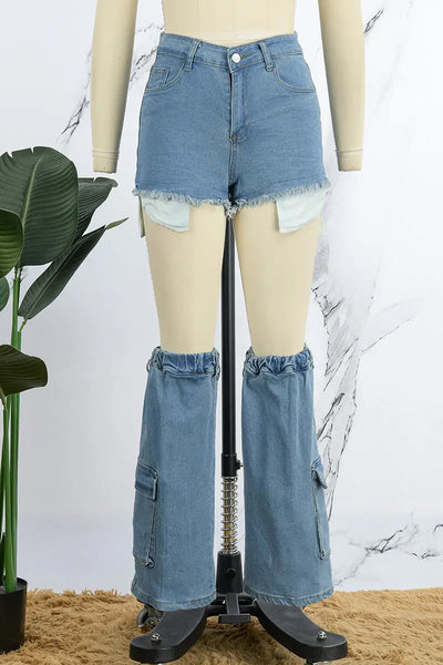 Hoochie Couture Light Blue Raw Hem Denim Shorts – Pocketed & Patchwork Perfection Hoochie Couture Boutique