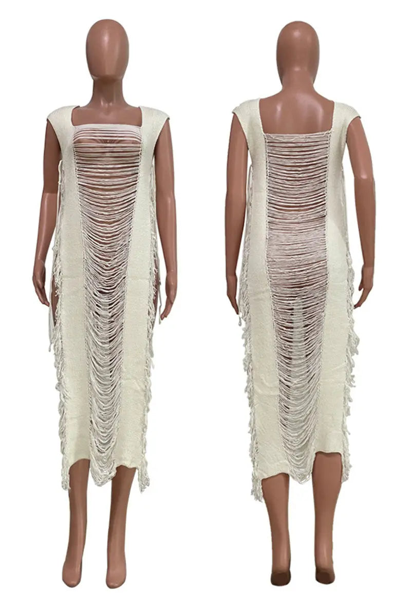 Hoochie Couture White Tassel Asymmetrical Swimwear Cover-Up – Hollowed-Out Hoochie Couture Boutique