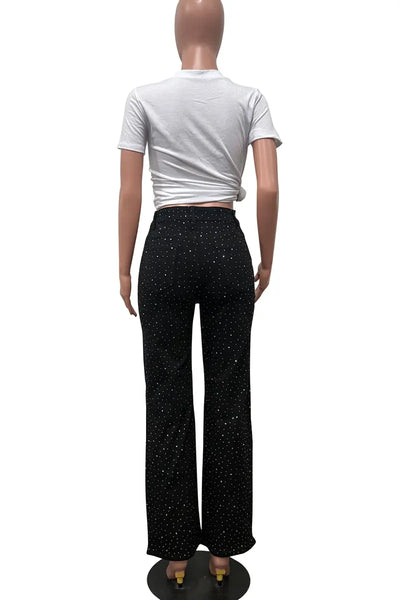 Hoochie Couture Blue Hot Drill Patchwork Jeans – Loose Fit Mid-Waist Bling Denim Hoochie Couture Boutique