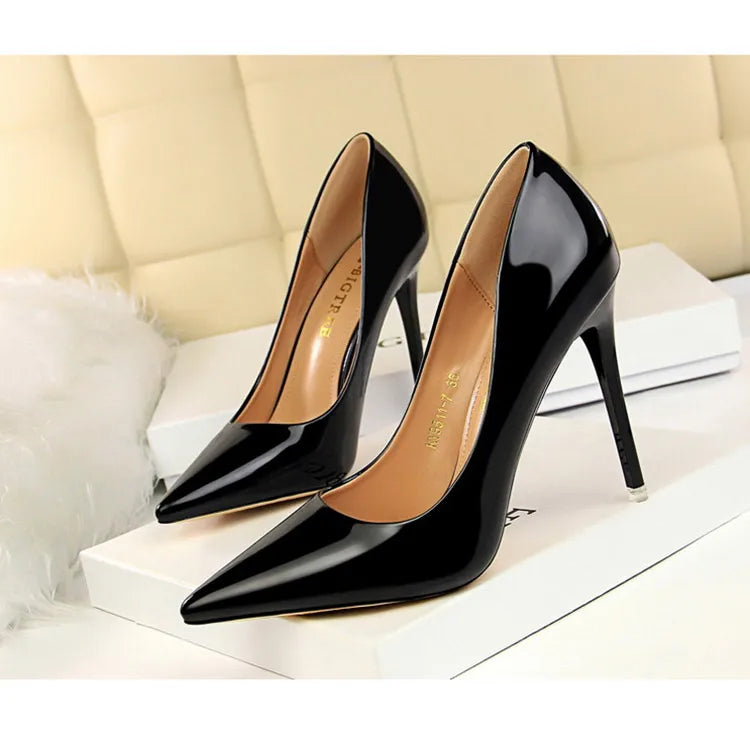 Hoochie Couture Patent Leather Stiletto Pumps – Classic Elegance with a Sexy Edge