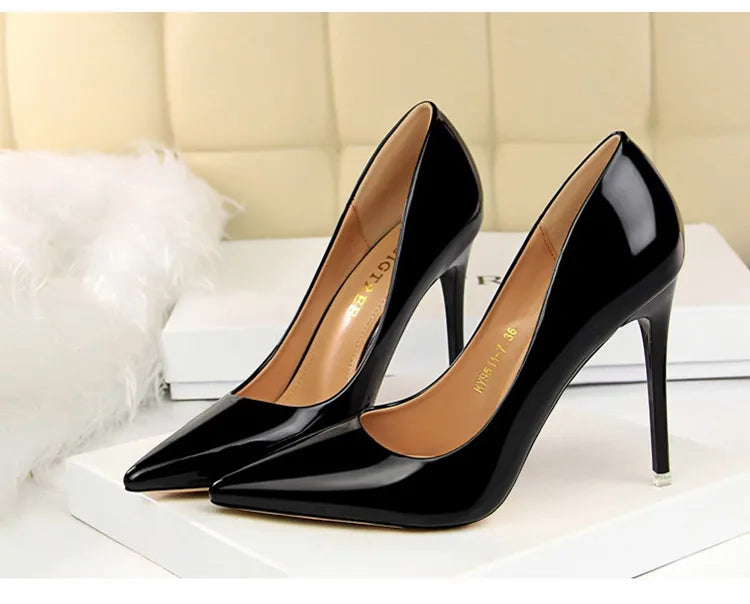 Hoochie Couture Patent Leather Stiletto Pumps – Classic Elegance with a Sexy Edge