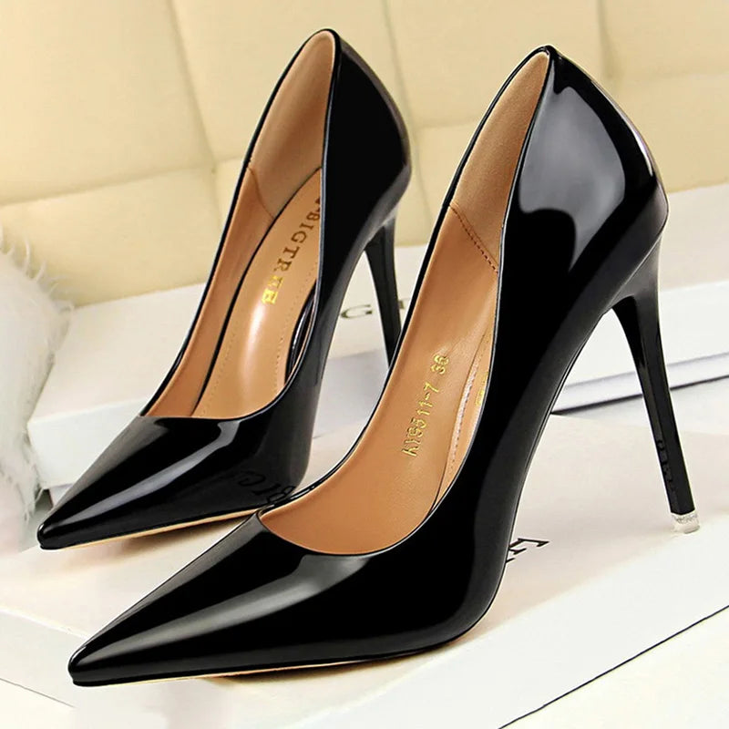 Hoochie Couture Patent Leather Stiletto Pumps – Classic Elegance with a Sexy Edge