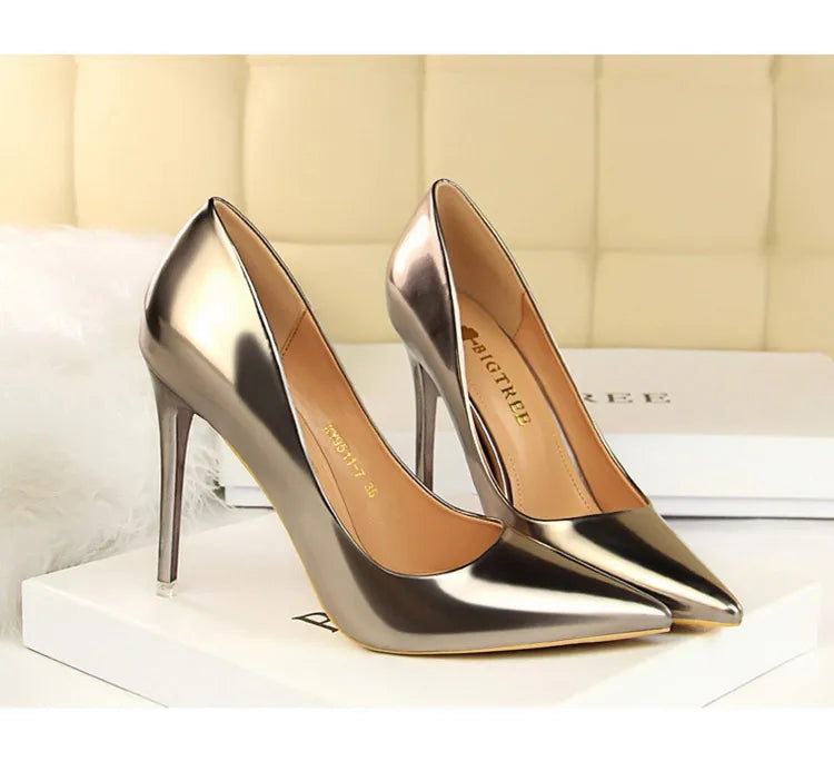 Hoochie Couture Patent Leather Stiletto Pumps – Classic Elegance with a Sexy Edge