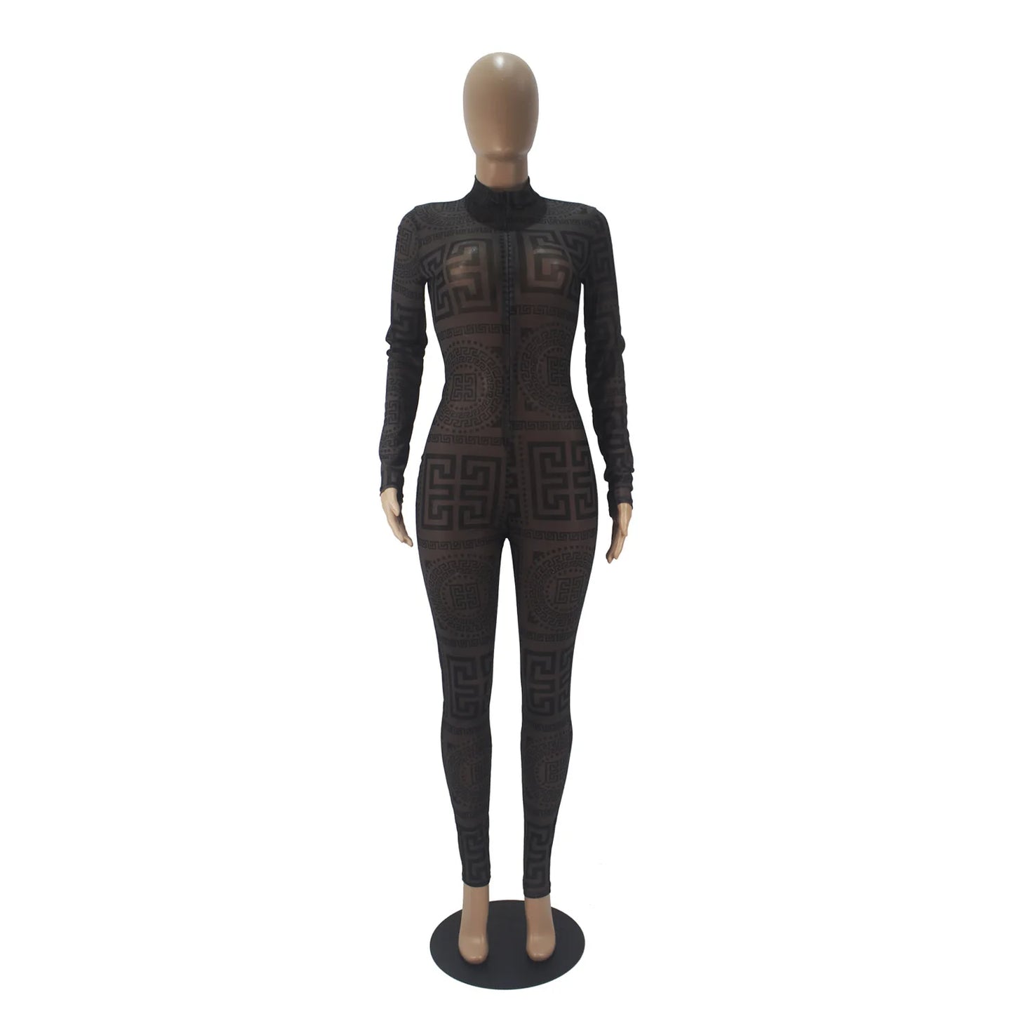 Hoochie Couture Transparent Mesh Print Bodysuit – Sexy, Sleek & Club-Ready