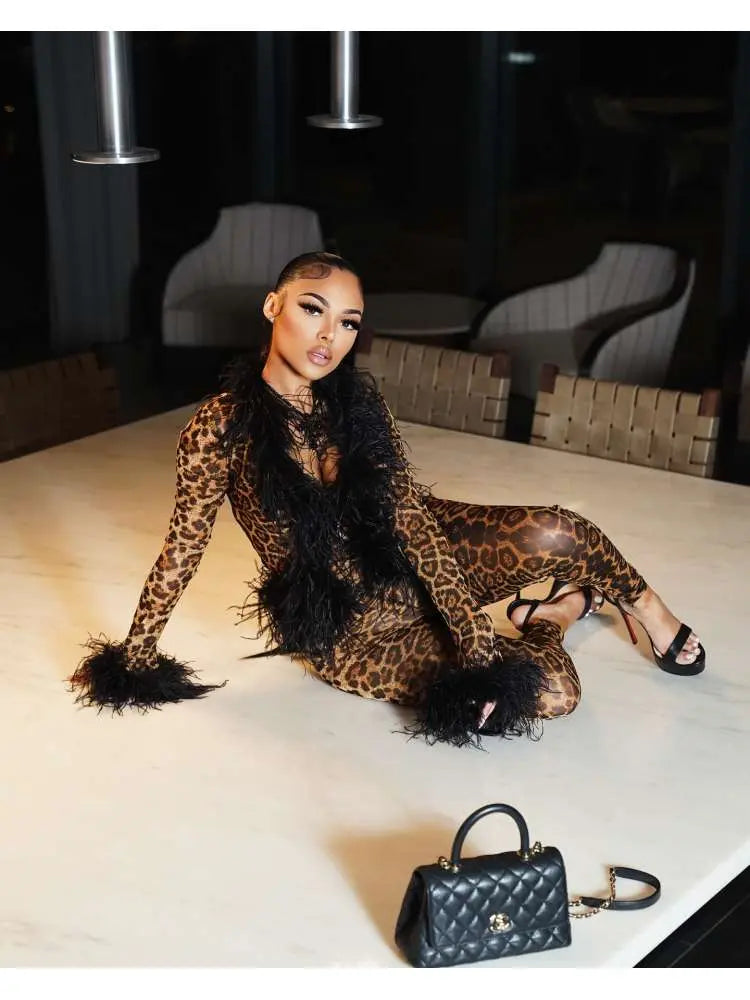 Hoochie Couture Leopard Fur Trim Bodycon Dress – Luxe, Wild & Flirty