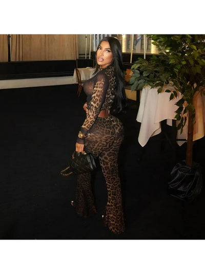 Hoochie Couture Leopard Pattern Long Sleeve Cropped Pant Set – Wild, Sleek & Fashion Forward