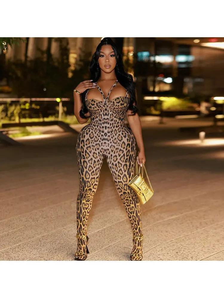 Hoochie Couture Sexy Leopard Printed Sleeveless Jumpsuit – Bold, Sleek & Fearlessly Feminine