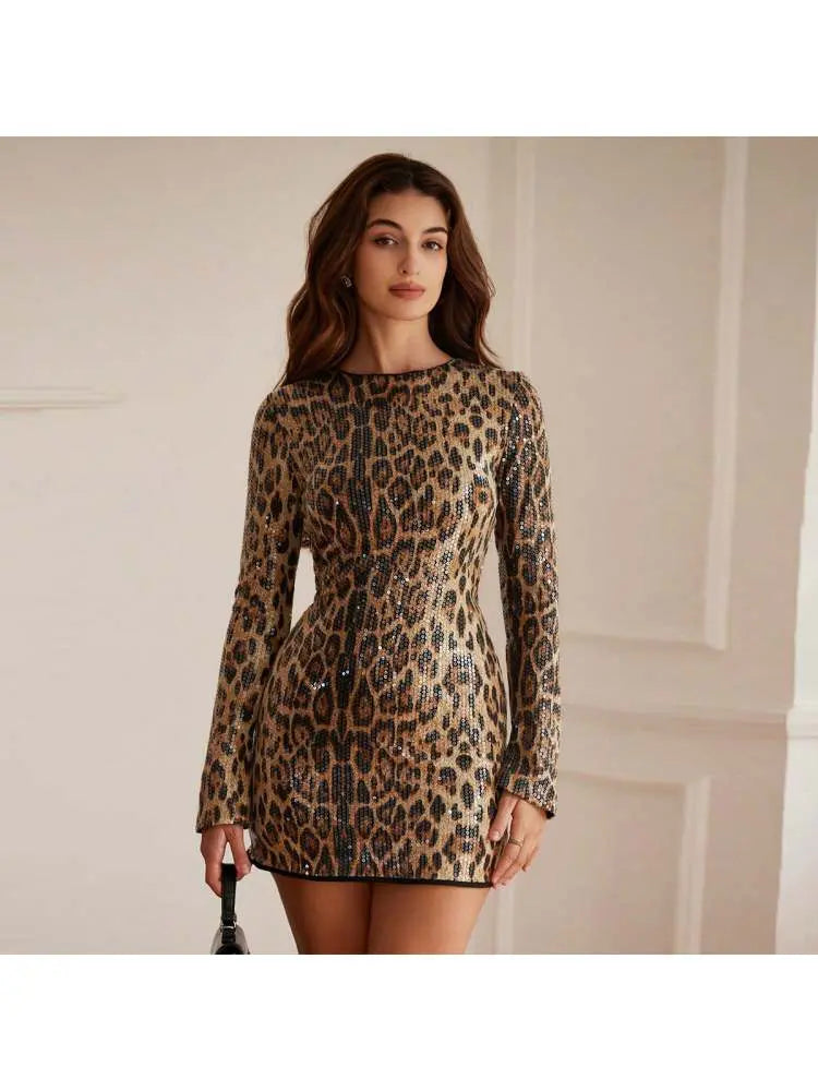Hoochie Couture Leopard Print Long Sleeve Bodycon Dress –