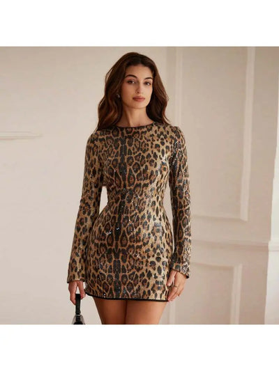 Hoochie Couture Leopard Print Long Sleeve Bodycon Dress –