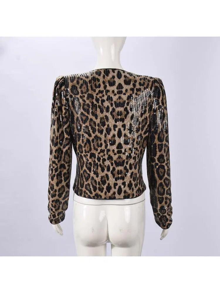 Hoochie Couture Leopard Sequin Cropped Blazer – Glam, Wild & Unapologetically Luxe