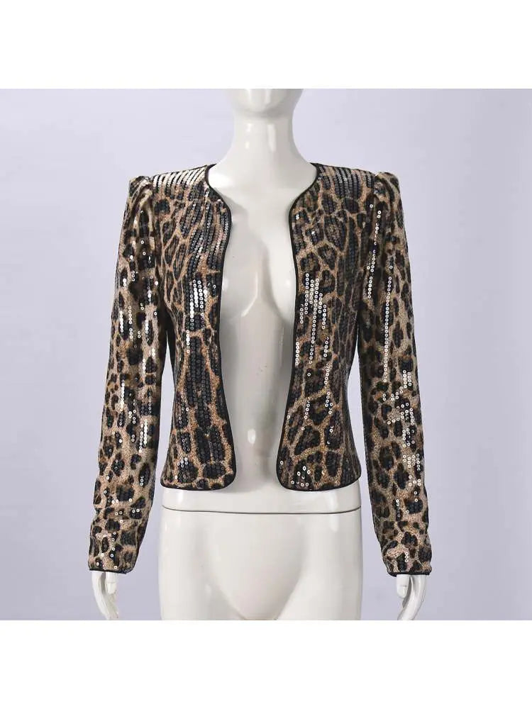 Hoochie Couture Leopard Sequin Cropped Blazer – Glam, Wild & Unapologetically Luxe