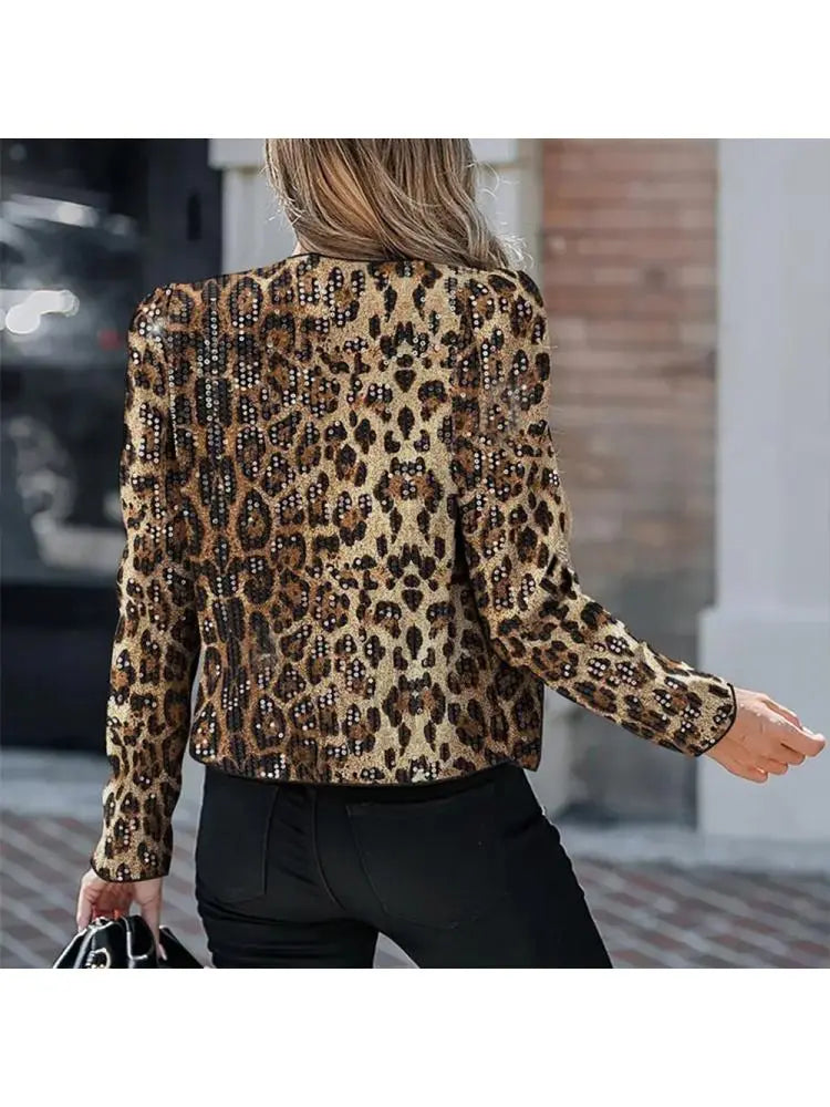 Hoochie Couture Leopard Sequin Cropped Blazer – Glam, Wild & Unapologetically Luxe