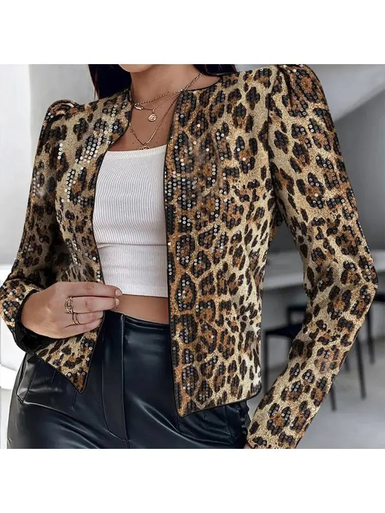 Hoochie Couture Leopard Sequin Cropped Blazer – Glam, Wild & Unapologetically Luxe
