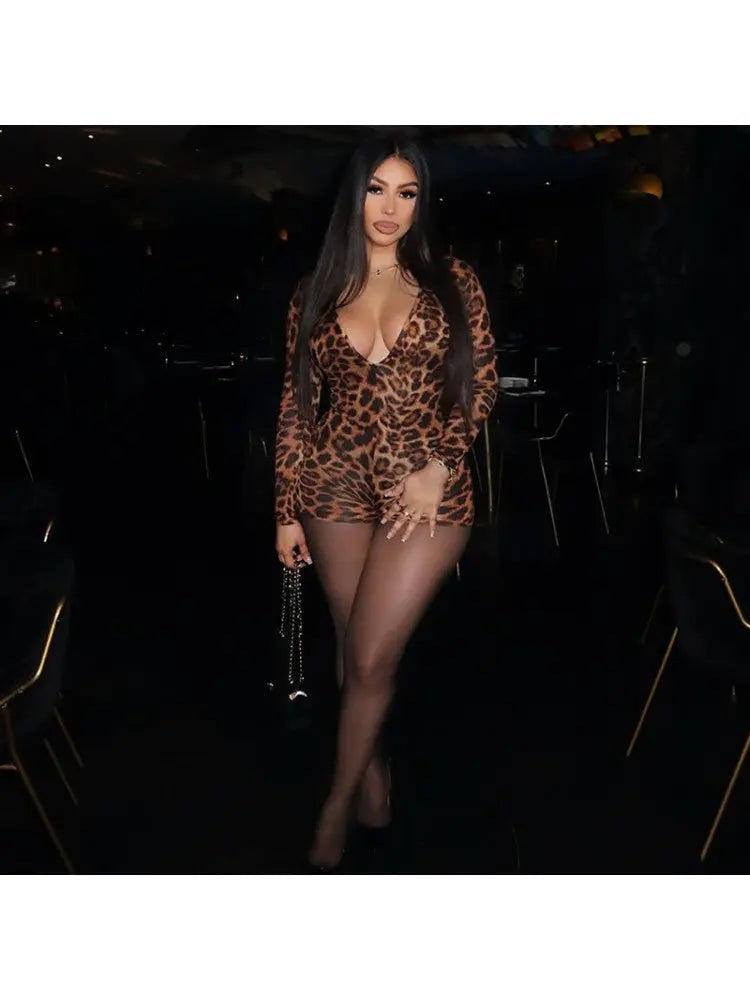 Hoochie Couture Leopard V-Neck Off-Shoulder Fitted Pant Set –