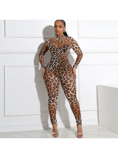 Hoochie Couture Leopard Printed Mock Neck Fitted Jumpsuit – Fierce, Sleek & Wildly Confident