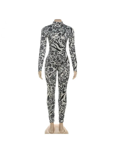 Hoochie Couture Leopard Printed Mock Neck Fitted Jumpsuit