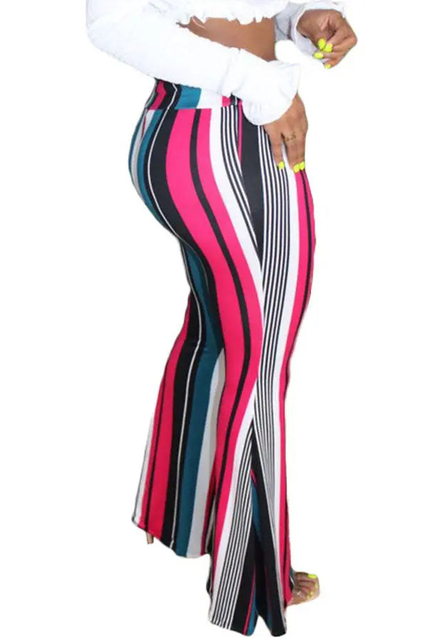 Hoochie Couture “Fly High” Striped Lounge Pants – Elastic Waist Loose Fit Bottoms in Multiple Colors Hoochie Couture Boutique