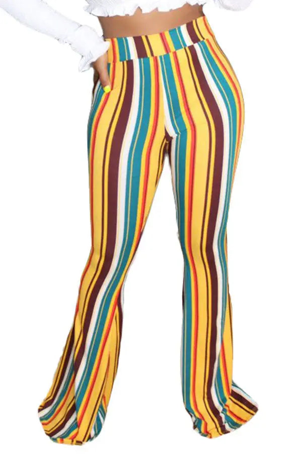Hoochie Couture “Fly High” Striped Lounge Pants – Elastic Waist Loose Fit Bottoms in Multiple Colors Hoochie Couture Boutique