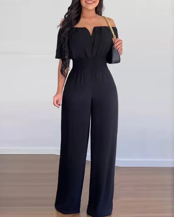 Hoochie Couture Off-Shoulder Wide-Leg Jumpsuit – Elegant Summer Jumpsuit for Effortless Style