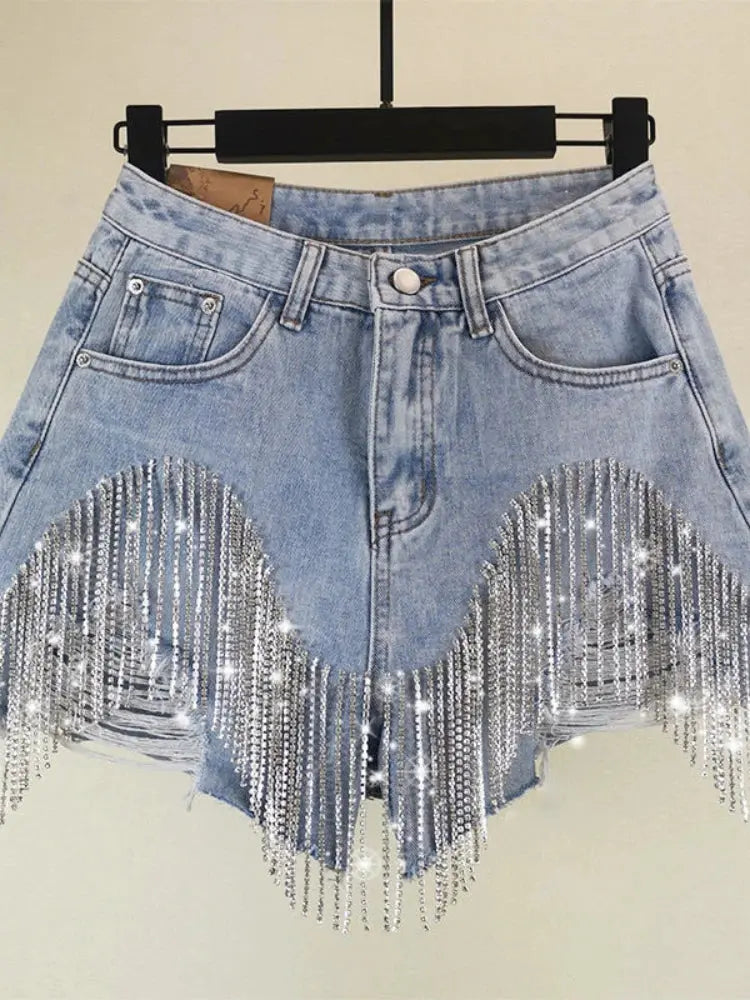 Hoochie Couture High-Waist Ripped Denim Shorts – Diamond Tassel My Store