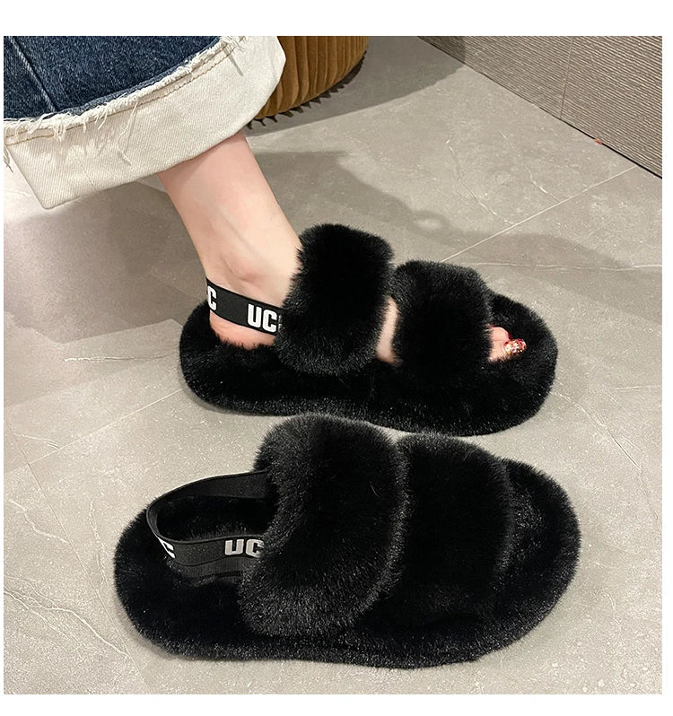 Hoochie Couture Faux Fur Platform Sandals – Cozy, Chic & Height-Boosting