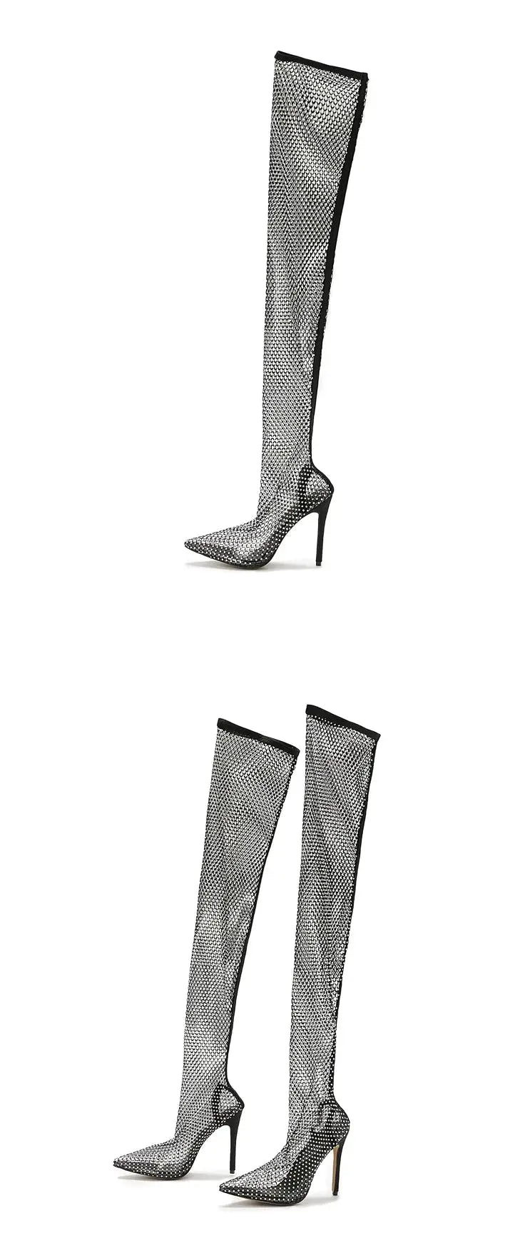 Hoochie Couture Rhinestone Mesh Over-the-Knee Boots – Nightclub Glam with Every Step Hoochie Couture Boutique