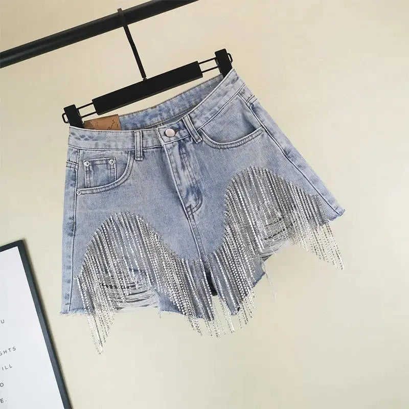 Hoochie Couture High-Waist Ripped Denim Shorts – Diamond Tassel My Store