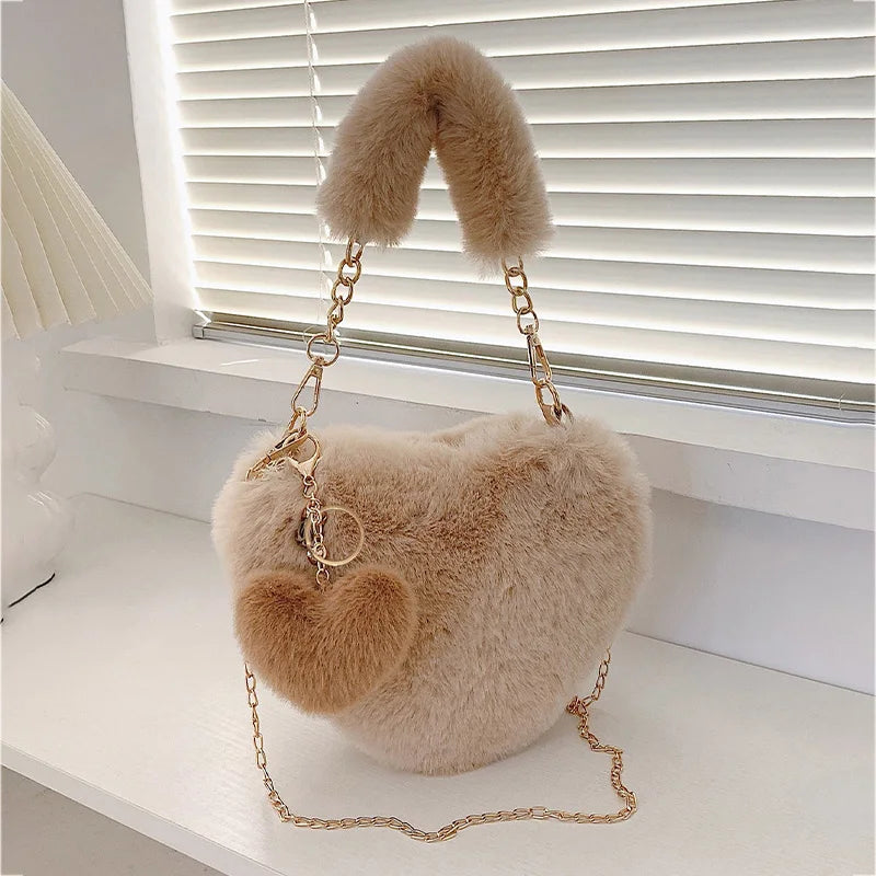 Hoochie Couture Faux Fur Heart-Shaped Handbag – Fluffy, Fun & Fashion-Forward