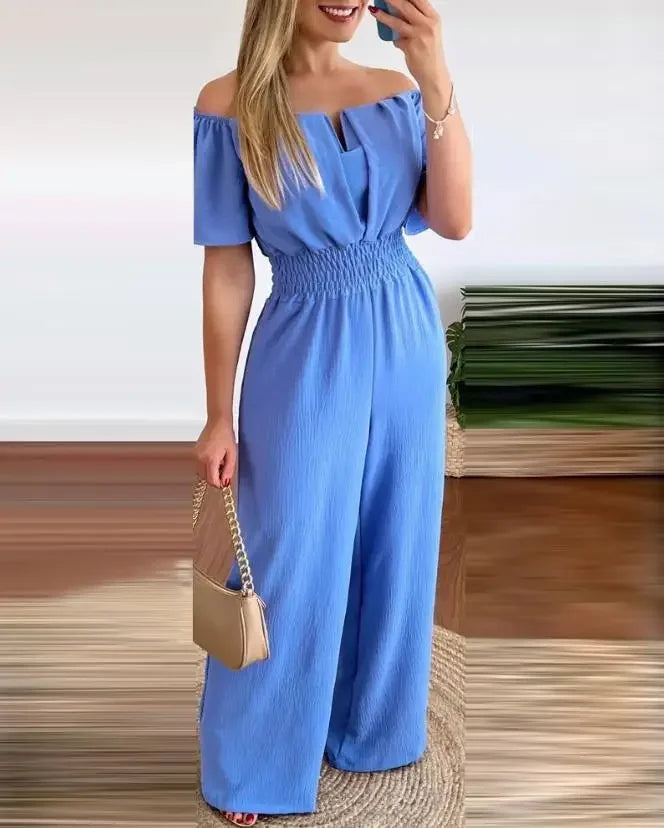 Hoochie Couture Off-Shoulder Wide-Leg Jumpsuit – Elegant Summer Jumpsuit for Effortless Style