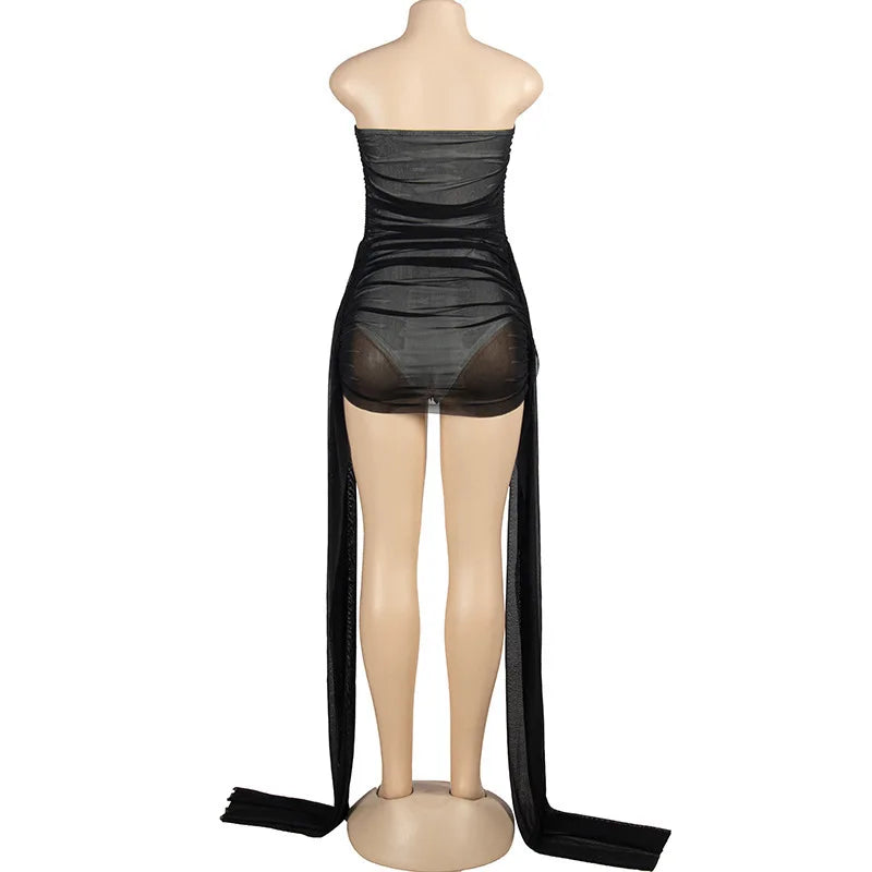 Hoochie Couture Mesh Spliced Mini Dress – Sexy, Sleek & Party-Ready